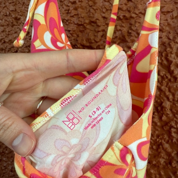 NO BOUNDARIES Junior Size Small Pink Orange Yellow Beaded Halter Mini Dress - Picture 5 of 7